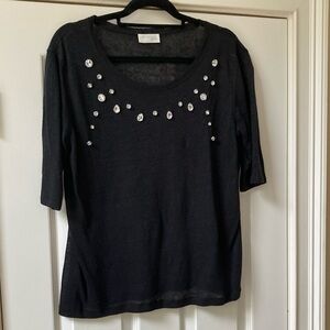 Zara Black Embellished 3/4 Sleeve Blouse